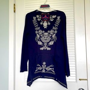 Johnny Was navy blue long sleeve blouse.